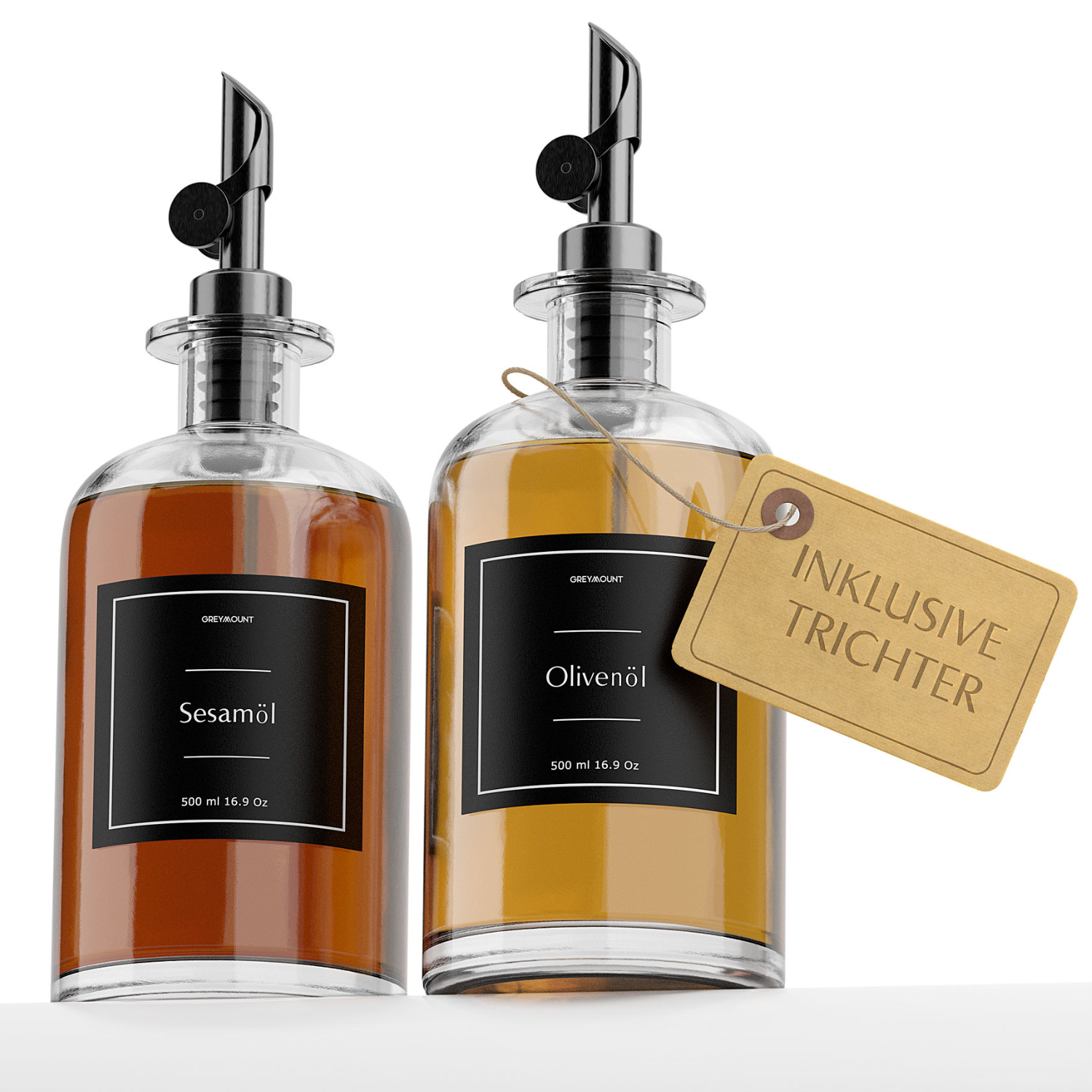 Ölflasche aus Glas mit Ausgießer Schwarz (2er Set, 500ml)