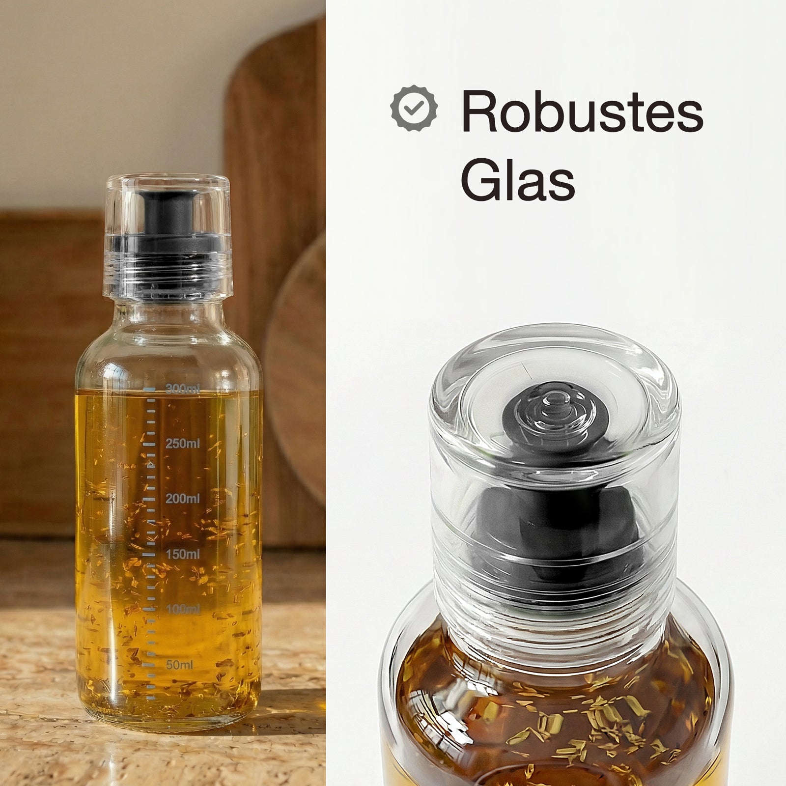 Dressingshaker aus Glas mit Skalierung 300ml (Schwarz)