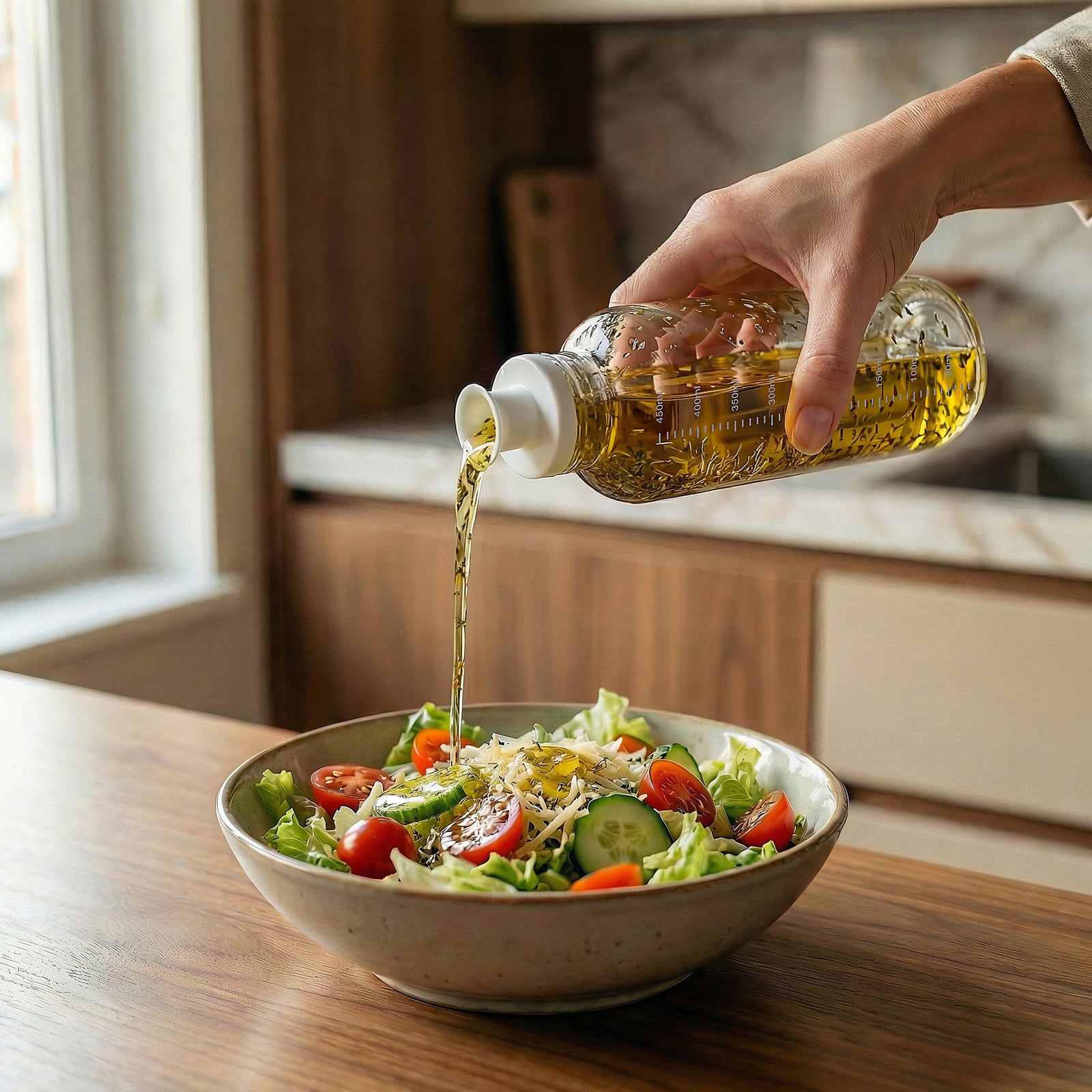 Dressingshaker aus Glas mit Skalierung 300ml (Weiß)