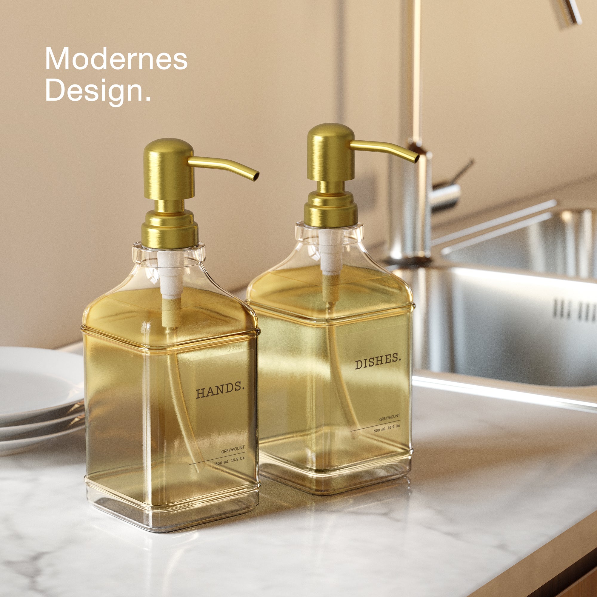 Seifenspender aus Glas mit Edelstahl Pumpe Gold (2er Set, 500ml)