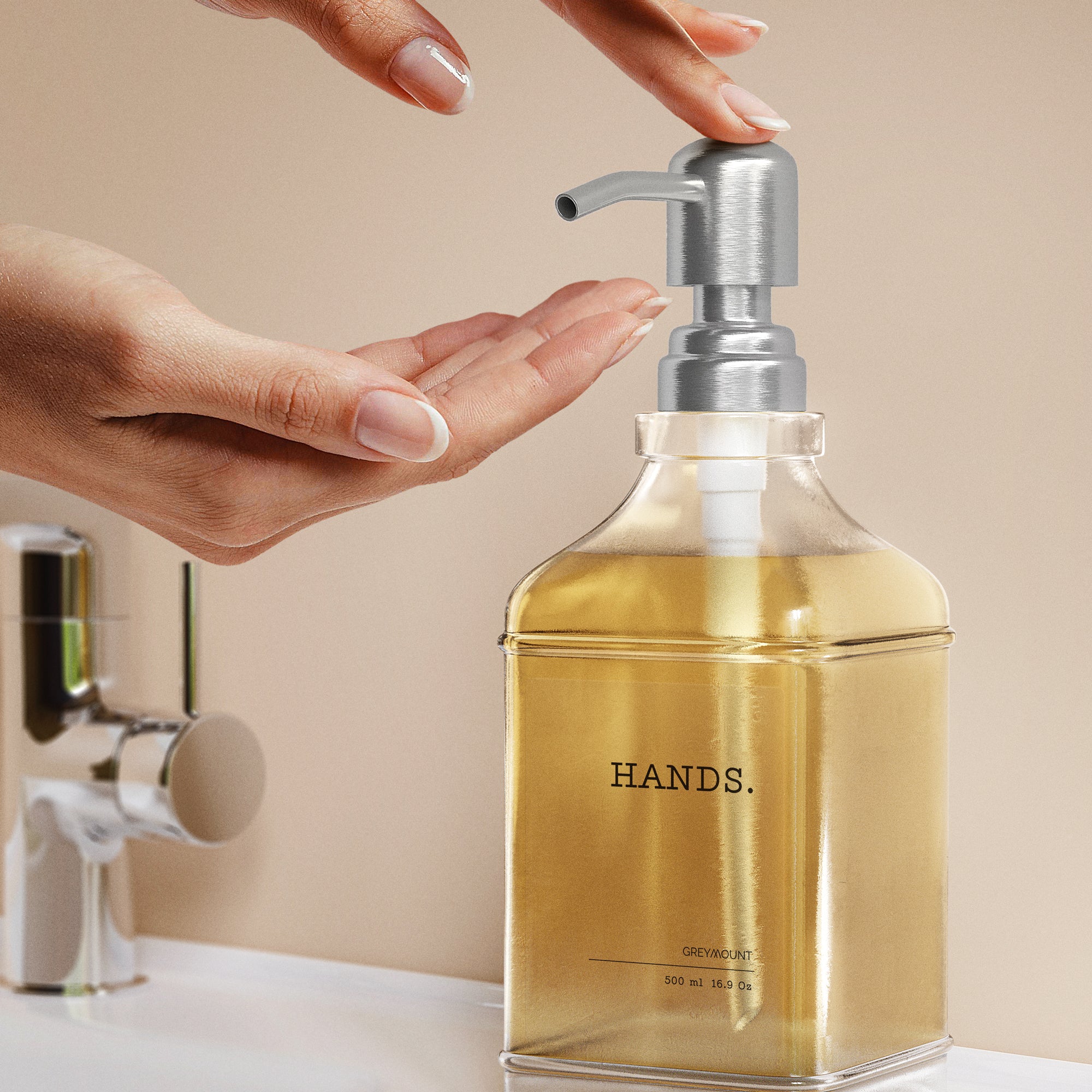 Seifenspender aus Glas mit Edelstahl Pumpe Silber (2er Set, 500ml)