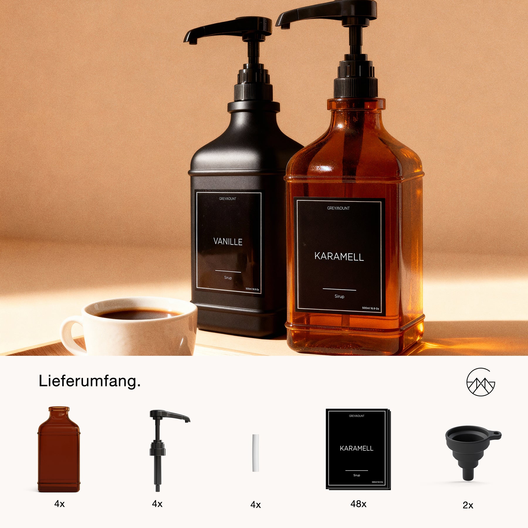 Sirup Spender Braun Glas (4er Set, 500ml)